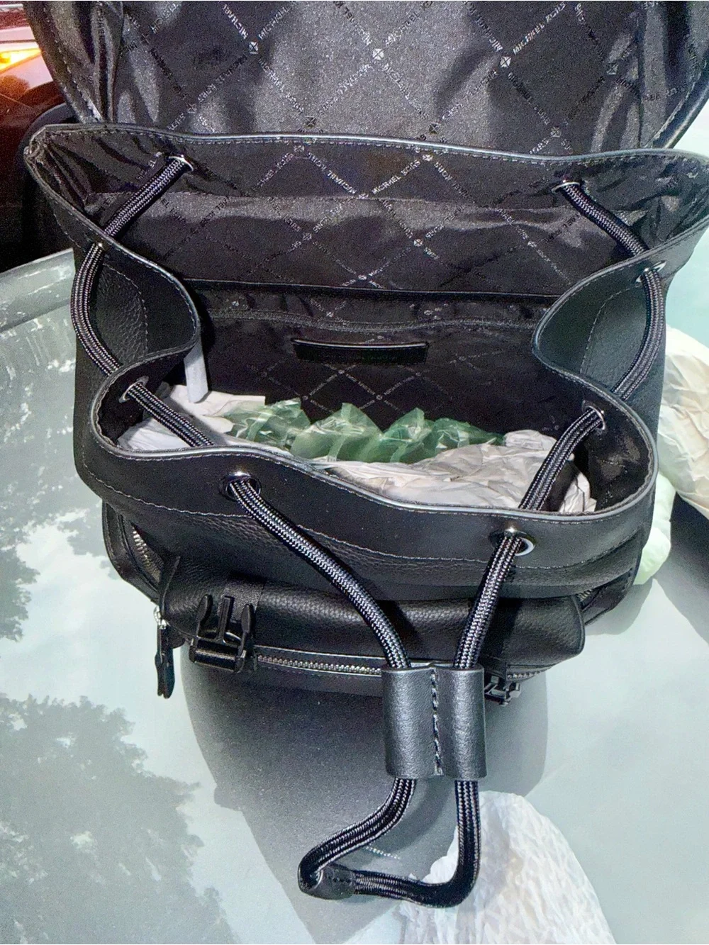 Michael Kors Black Pebbled Leather Flap Backpack